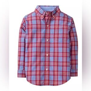 Janie and Jack Plaid Poplin Shirt Red Blue Boy 8 Button Down Cotton Dress Shirt